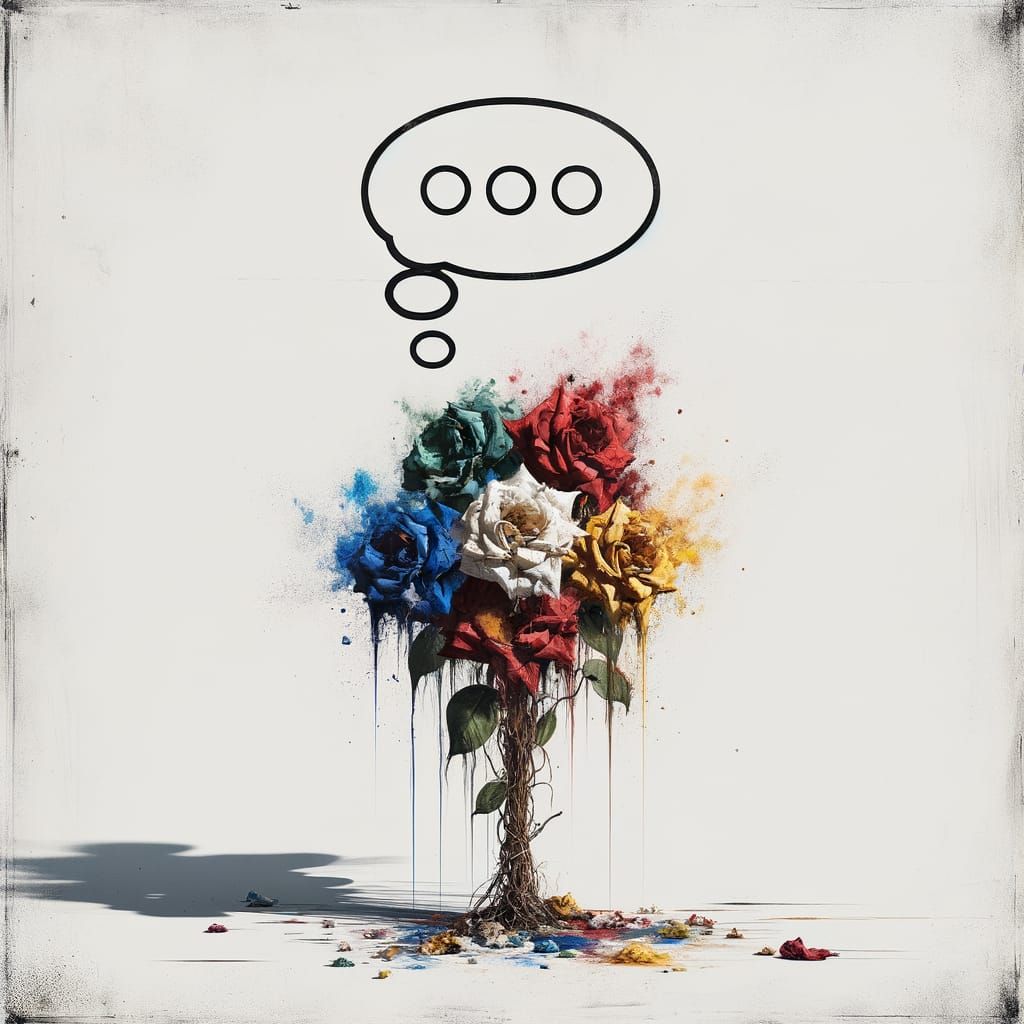 Decomposing Flower in Comic Bubble, Watercolor and Oil