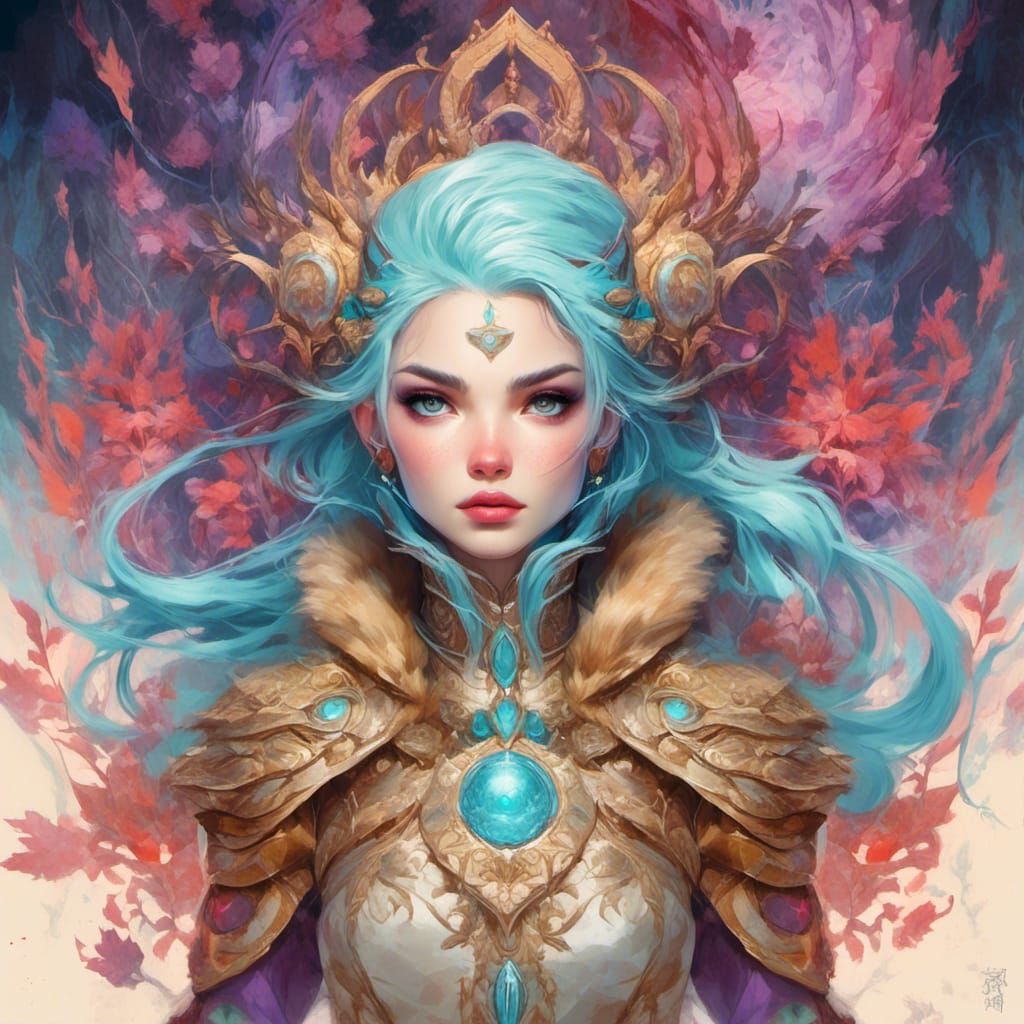 Snowy Christmas Fantasy Portrait in Watercolor Style