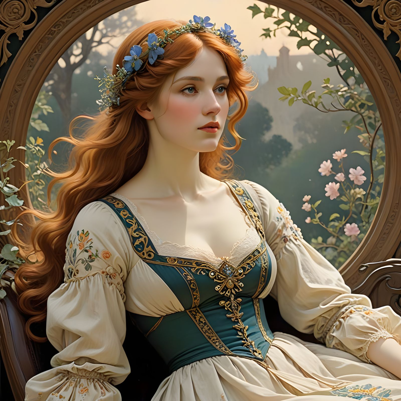 Lady Cutting Fabric in a Whimsical Domestic Scene