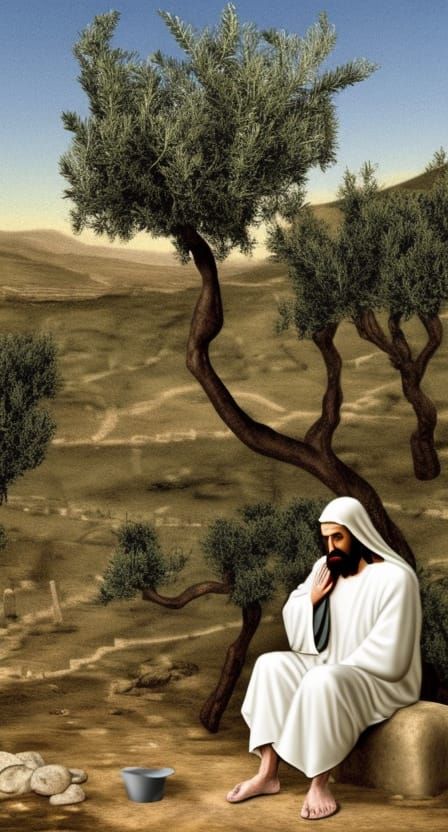 Realistic Depiction of Jesus Amongst Olive Trees