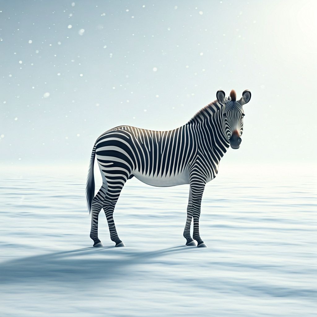 Striking Zebra Illusion in Snowy White Landscape