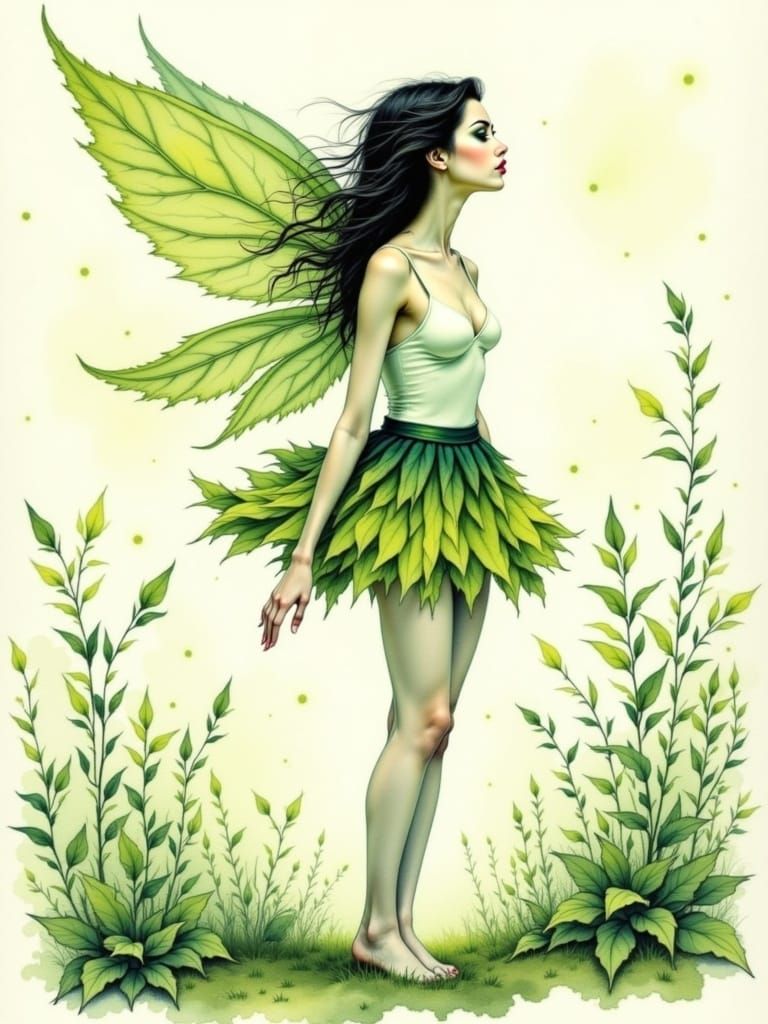 Whimsical Fairy in Watercolor Garden Scene