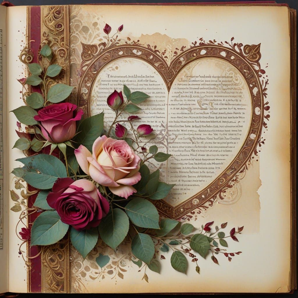Illuminated Manuscript Border Design with Finch and Roses