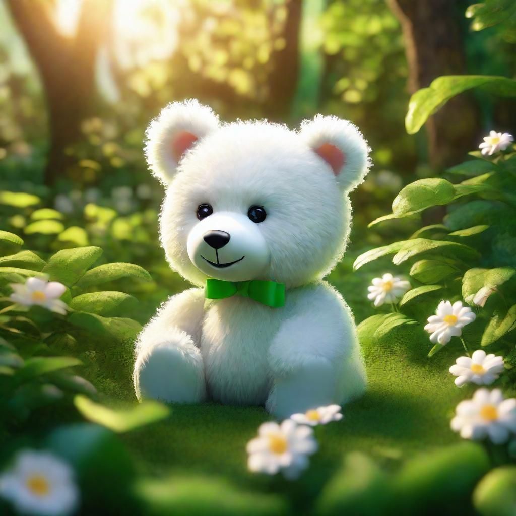 Teddy Bear in Lush Garden: Whimsical Concept Art
