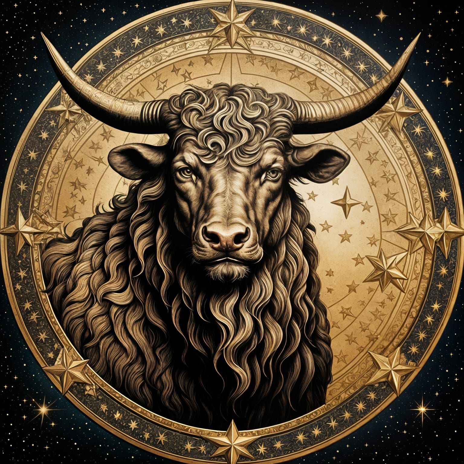 Taurus Zodiac Logo in Dürer Engraving Style