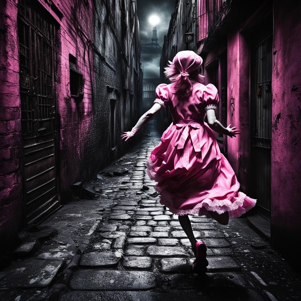 Terrified Figure Runs Through Dark City Alley