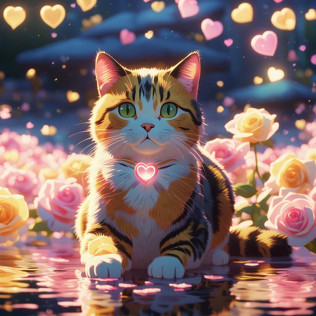Enchanting Multicolored Cat in 3D Rendering Style