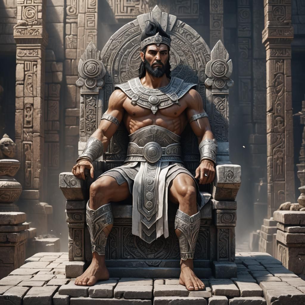Sumerian God on Brick Throne: Fantasy Concept Art