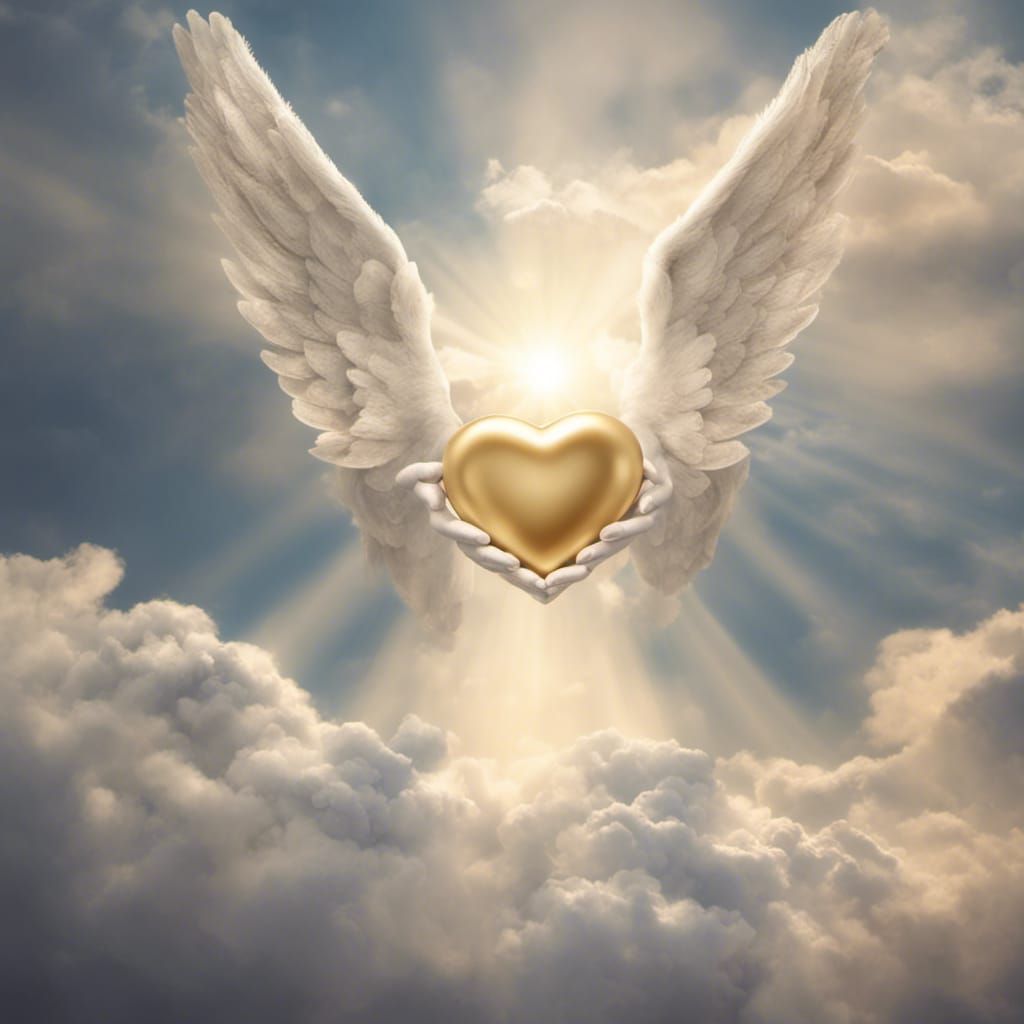 Angel of Divine Love Holding Golden Heart