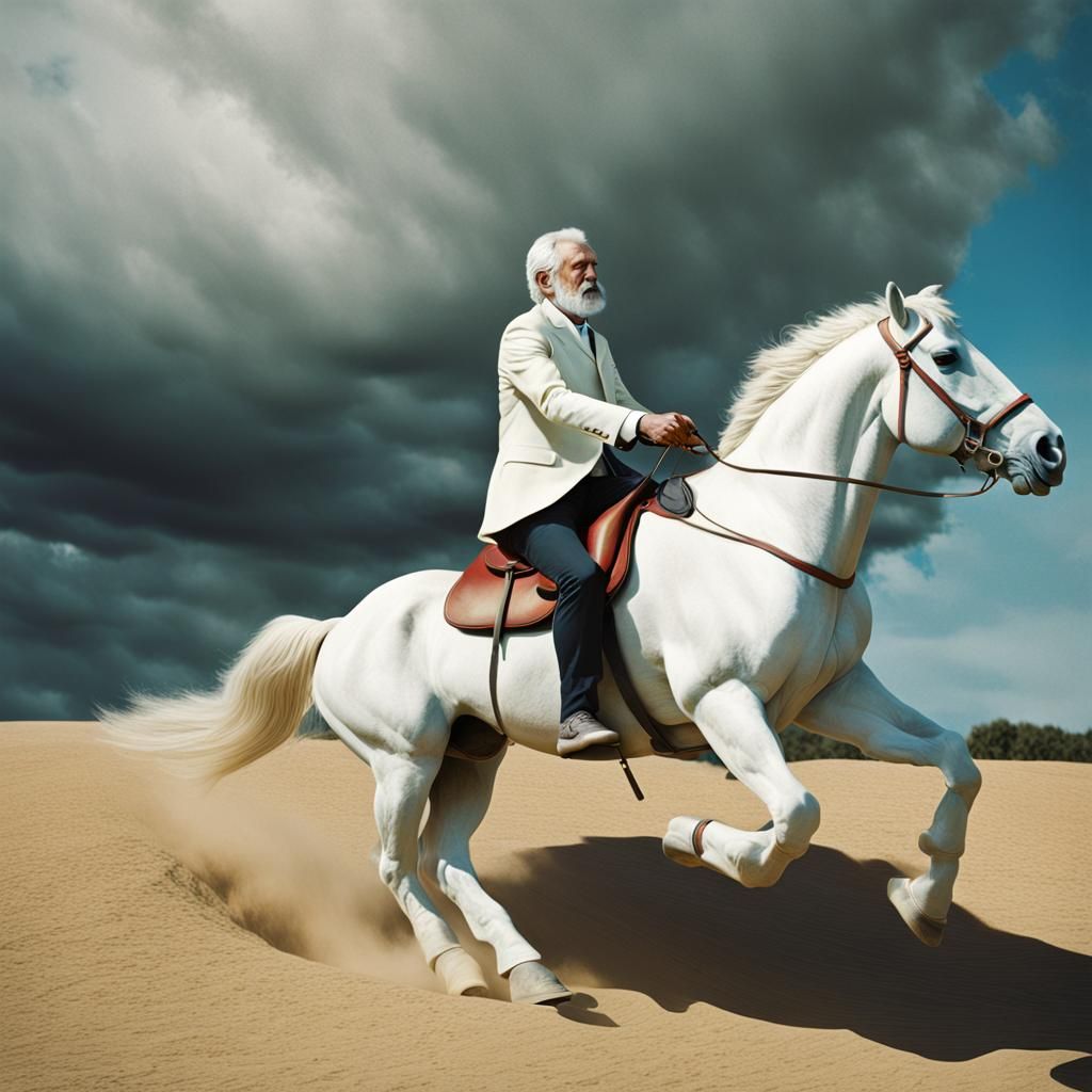 Man on White Horse: Surreal Album Cover Art