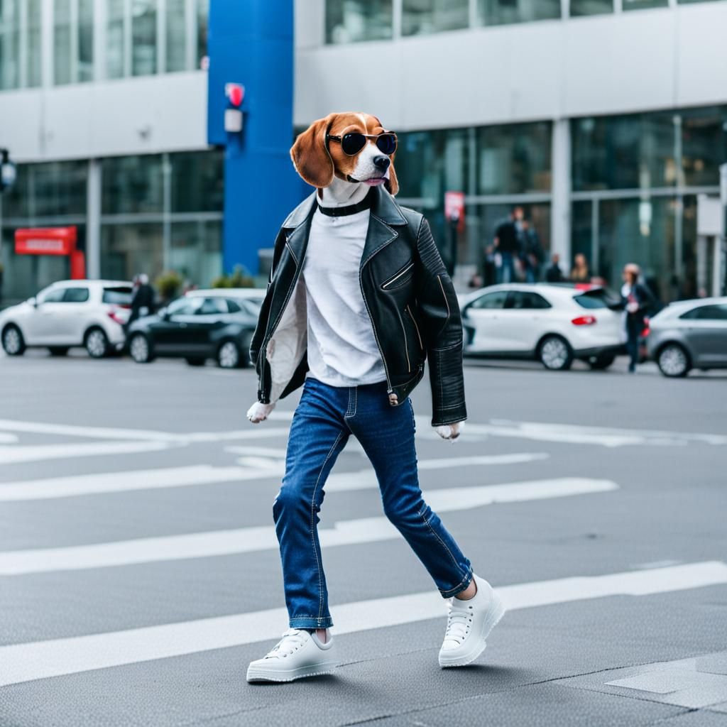 Cool Beagle Struts in City with Shades