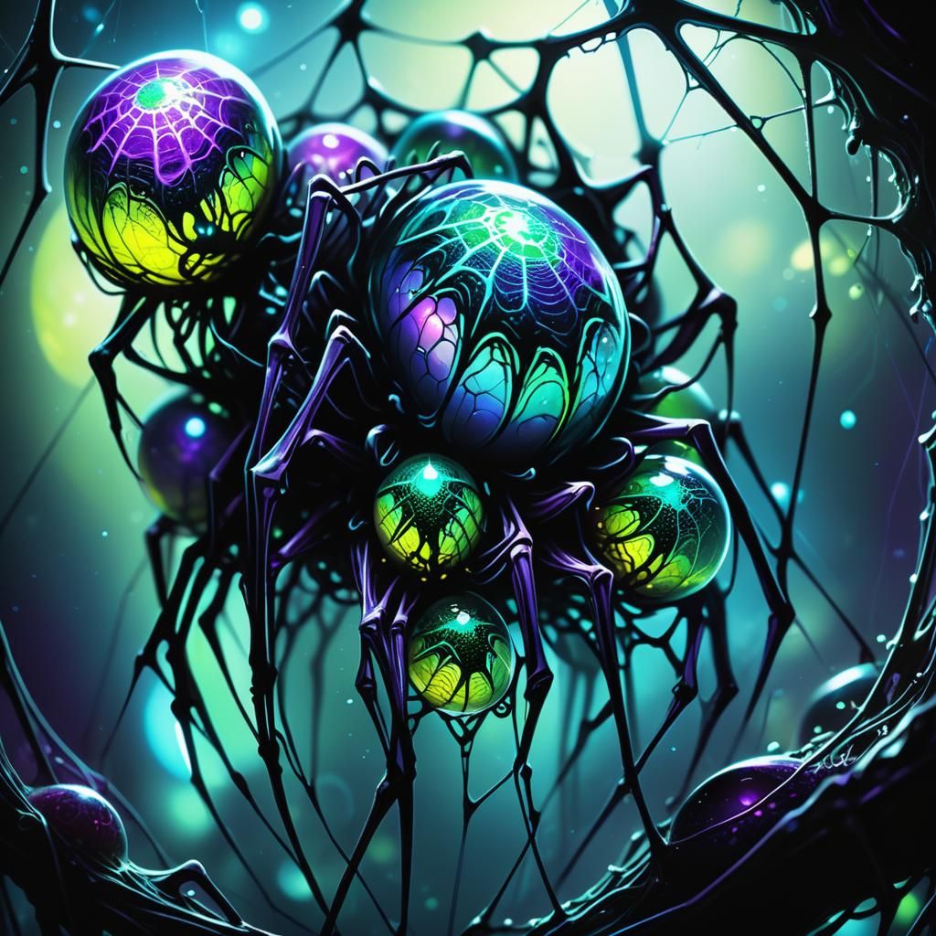 Bioluminescent Alien Spider Eggs in Dark Fantasy Art