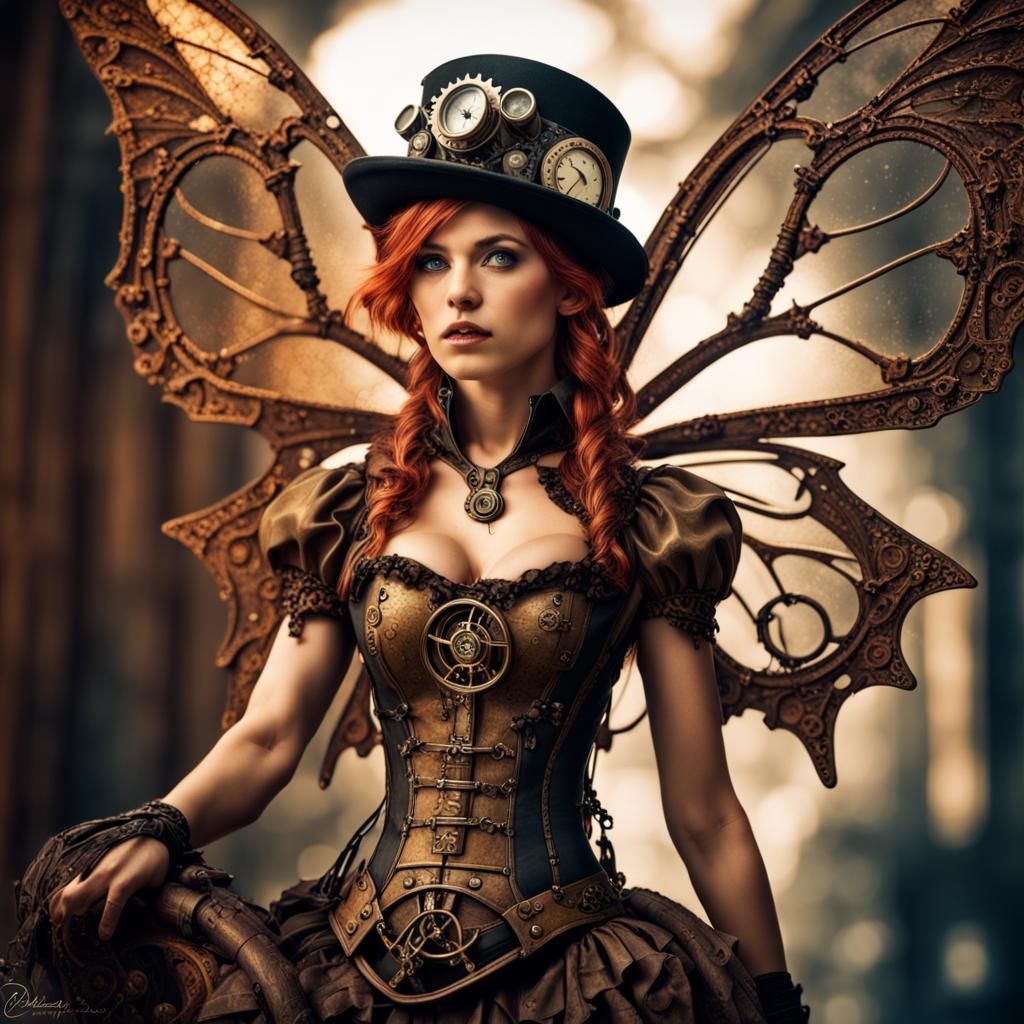 Steampunk Elemental Fairy in Hyperrealistic Style