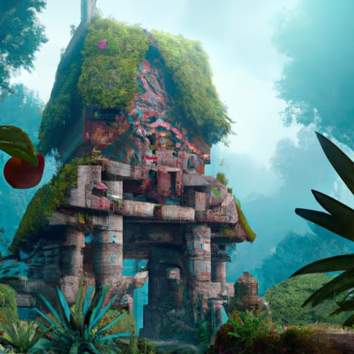 Mayan Temple in Jungle: Detailed Matte Painting