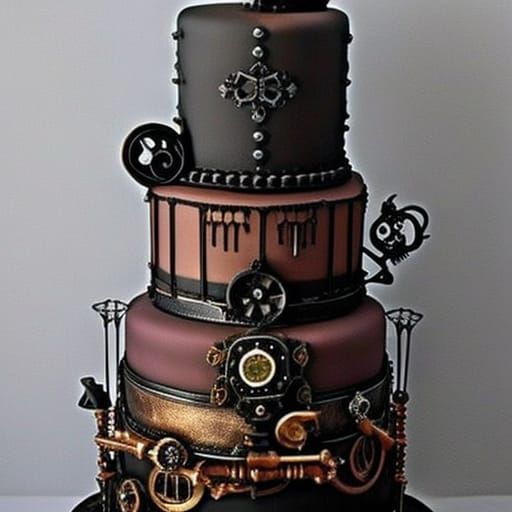 Steampunk Gothic Wedding Cake with Engine