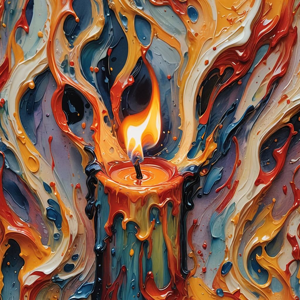 Macro Candle Flame in Gouache Style