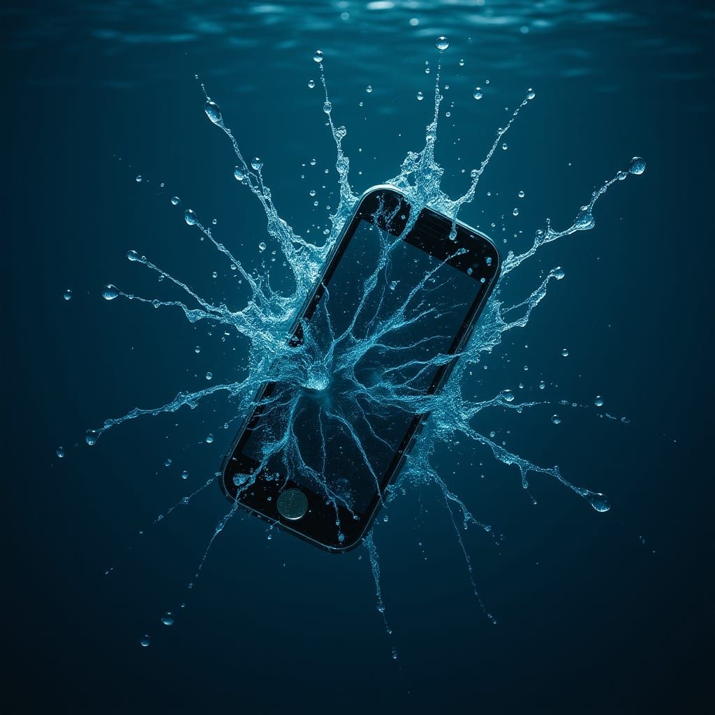Cell Phone Breaks Submerged in Water - Cinematic Hyperrealis...