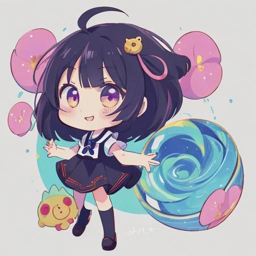 A cute anime chibi girl thinking about the food and making y...