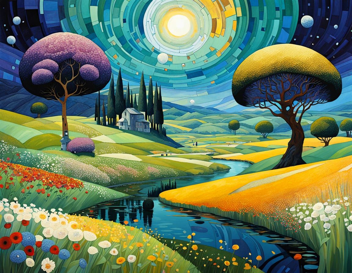 Abstract Landscape Inspired by Kandinsky and Klimt