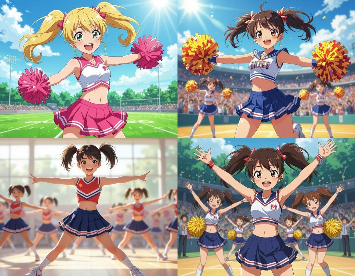 Cute Cheerleader in Pigtails with a Wardrobe Malfunction