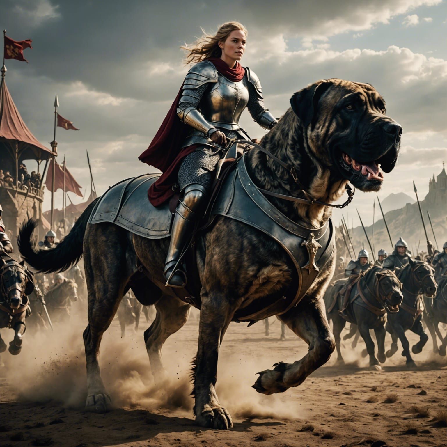 Lady Knight Rides Giant Mastiff into Battle