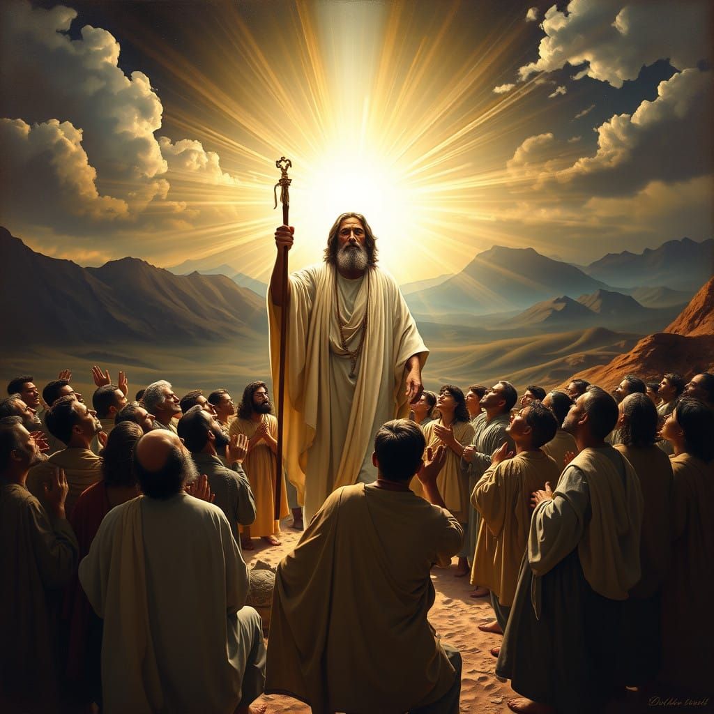 Moses Receives Divine Presence in Desert Landscape
