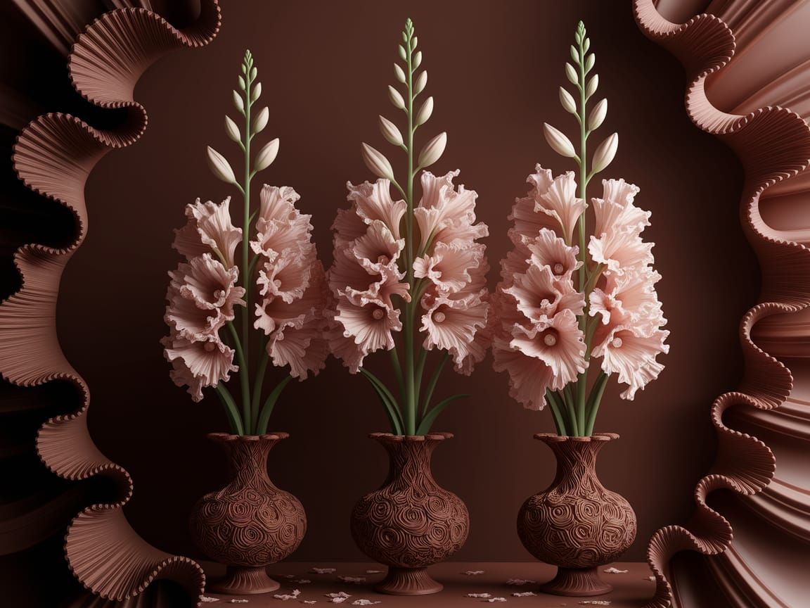 Chocolate Gladiolus Art in Zentangle Style