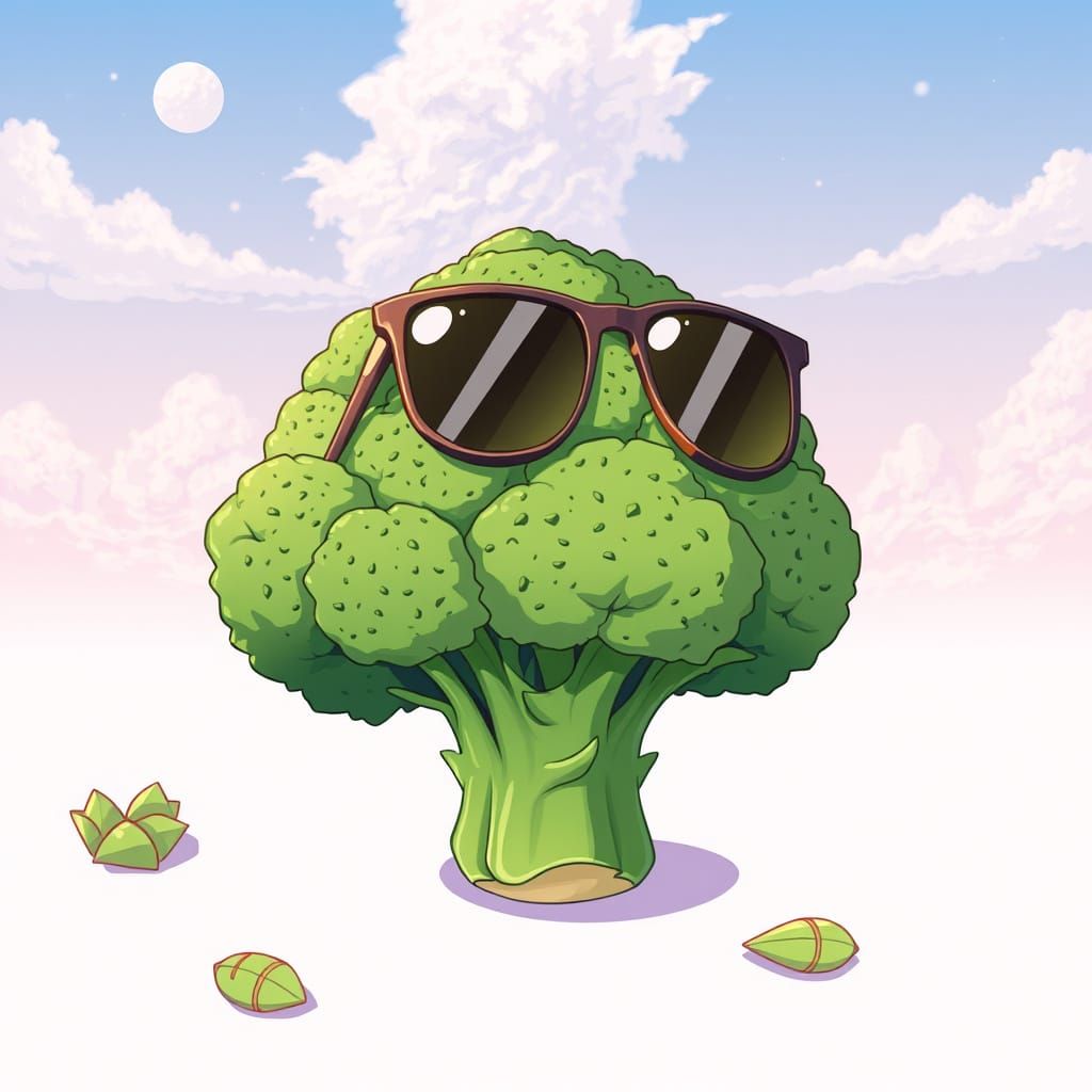 Broccoli Wearing Sunglasses in Anime Style