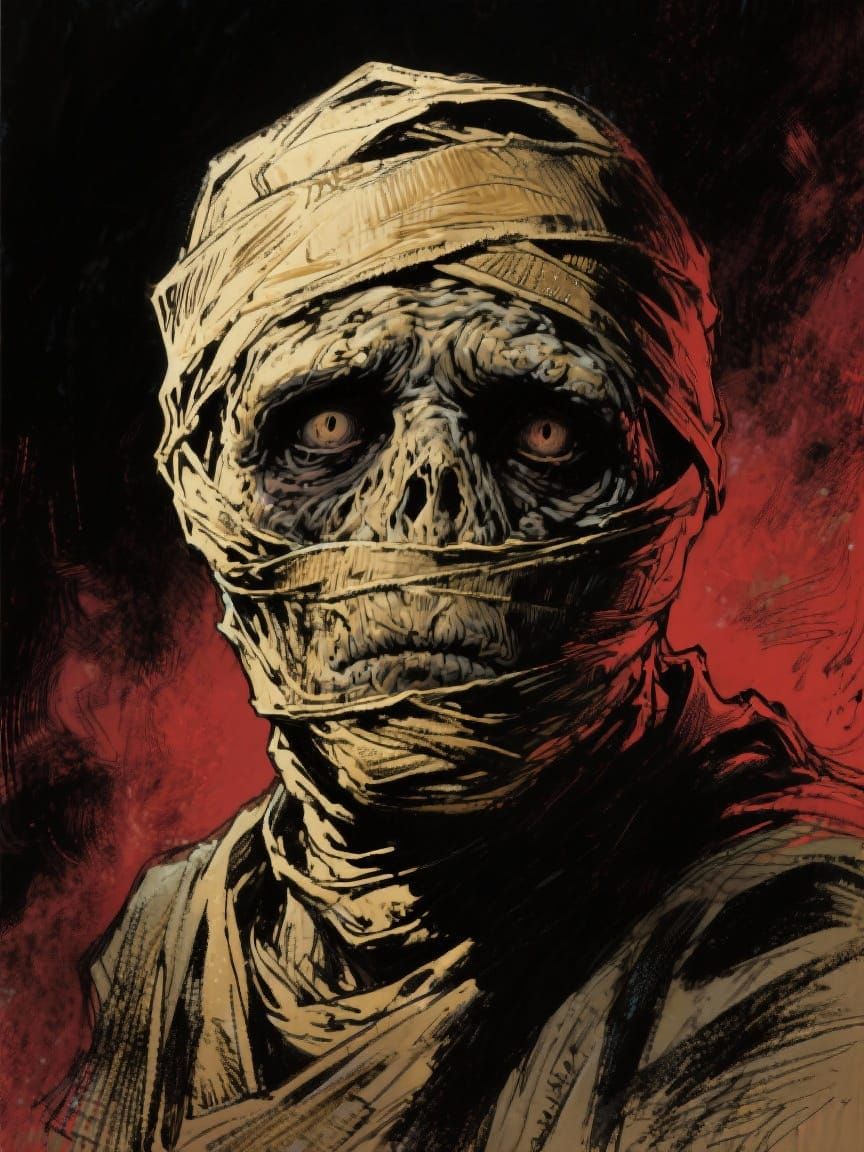 Classic Mummy Portrait in Expressive Sketch Style