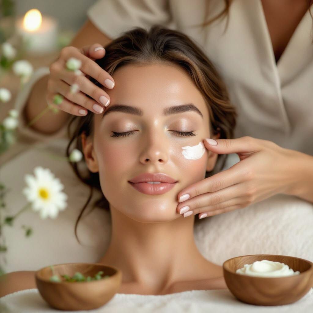 Organic Facial Cream Application in Spa Setting