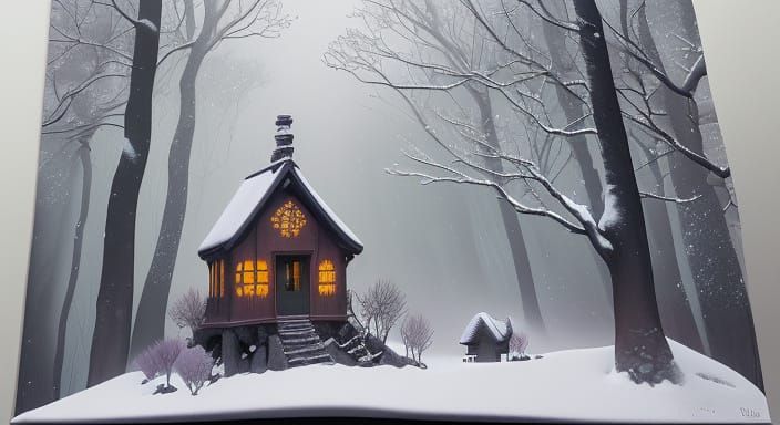 Surreal Winter Wonderland in Whimsical Ink Illustration Styl...