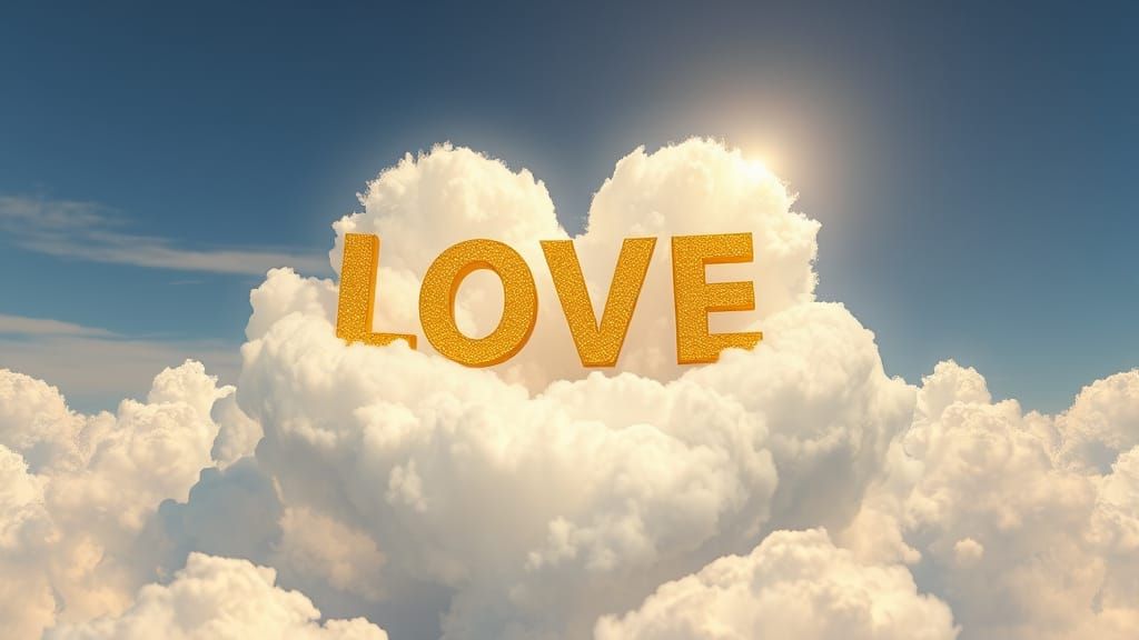 Heavenly Cloud Billboard in Gold with Spreading Love Text