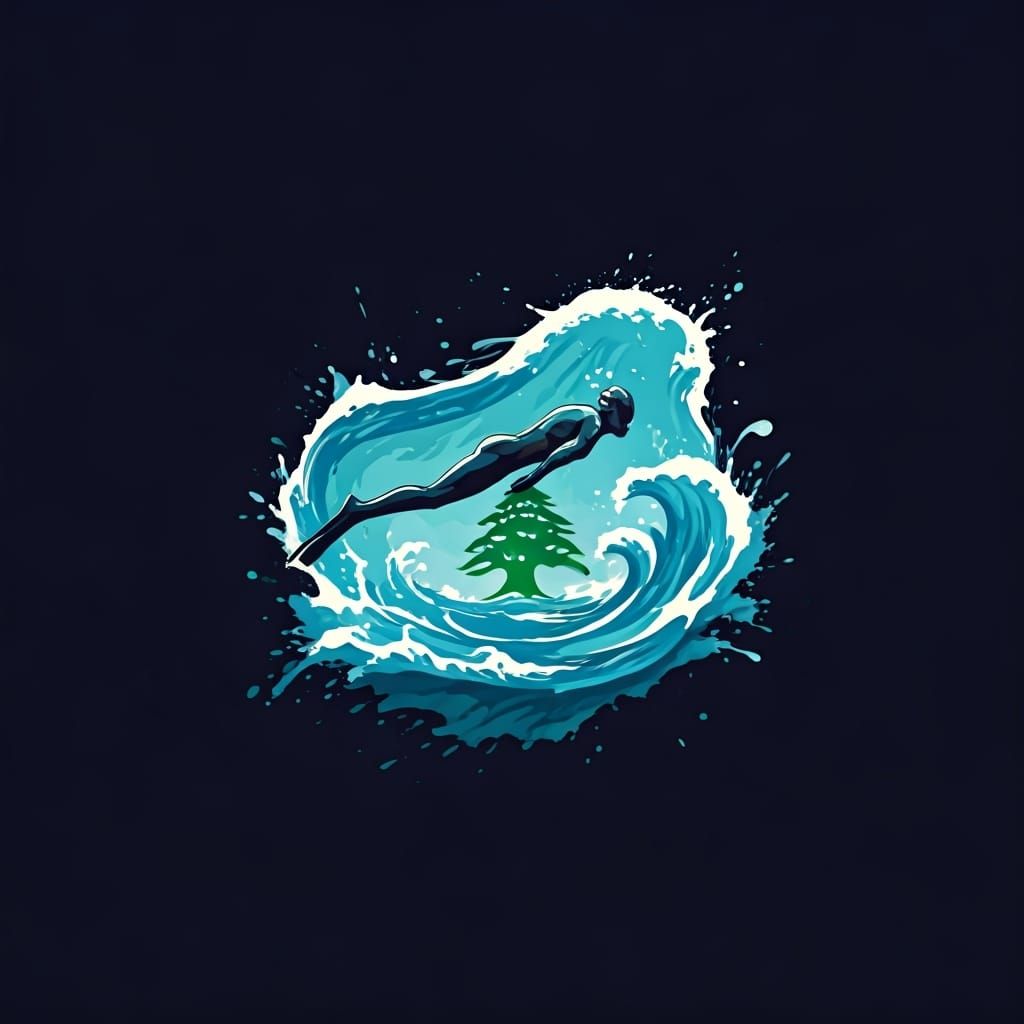 Lebanon Diving Center Logo with Diver and Cedar Tree