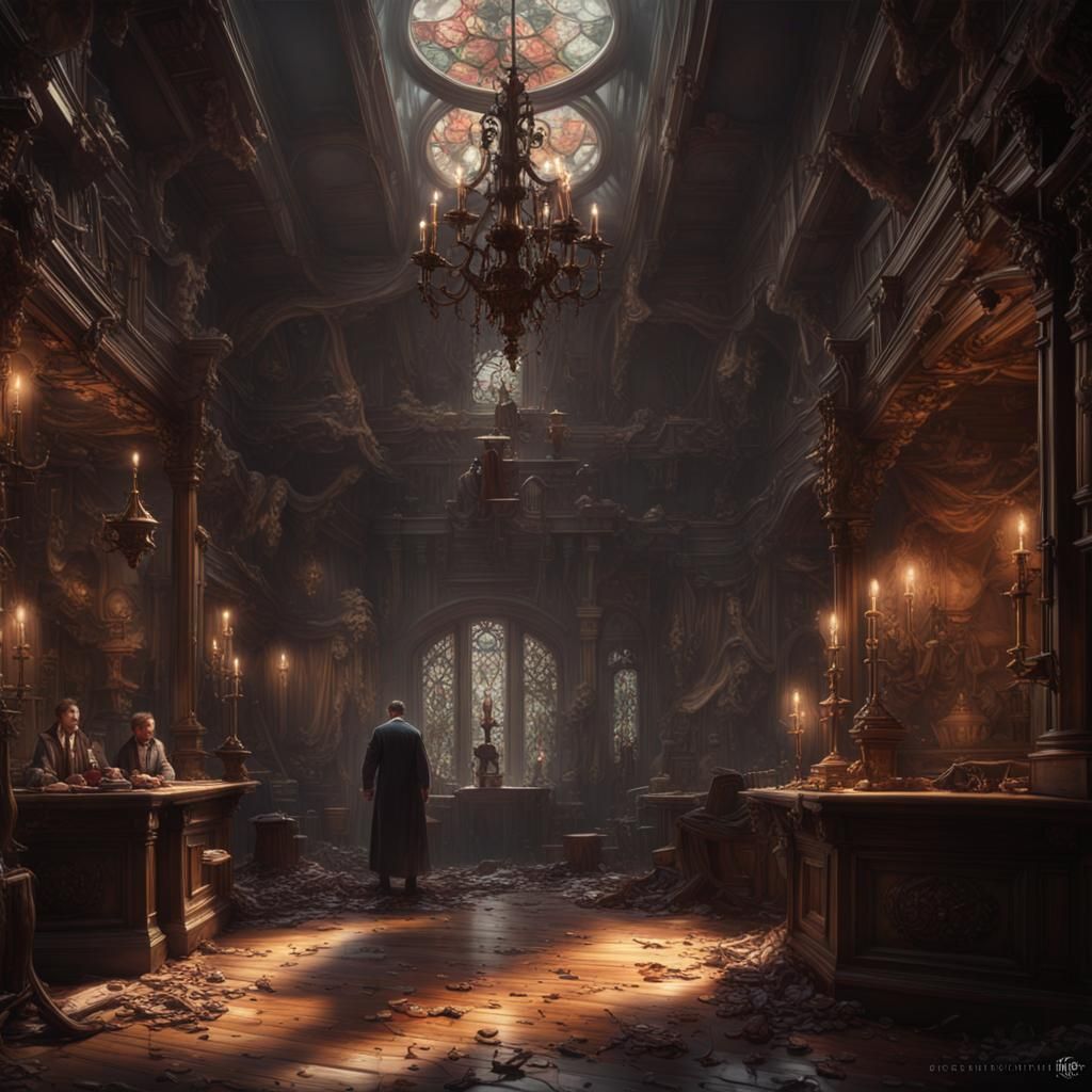 Dark Fantasy Knife Scene in Style of Alphonse Mucha