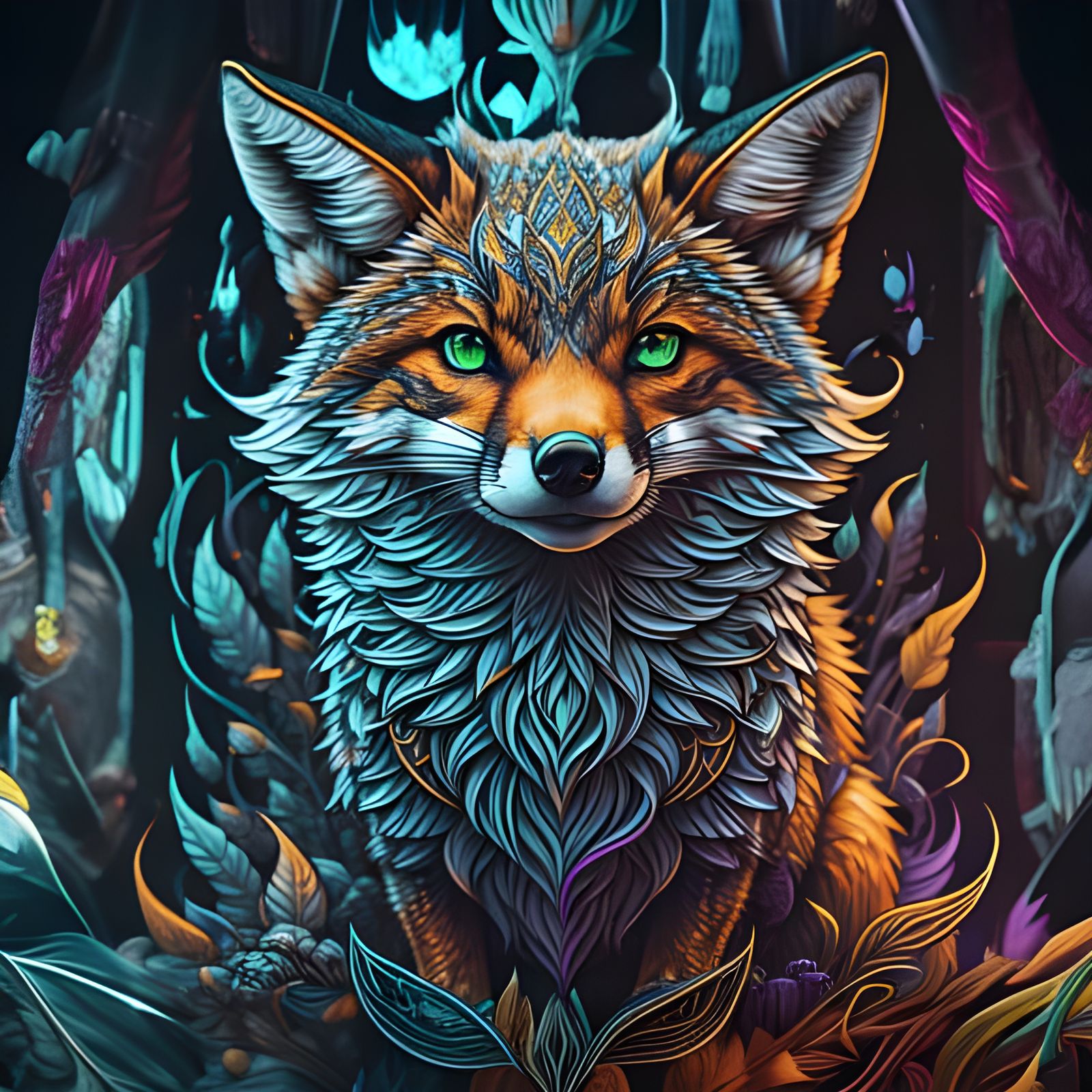 Fox in a Dark Whimsical Jungle