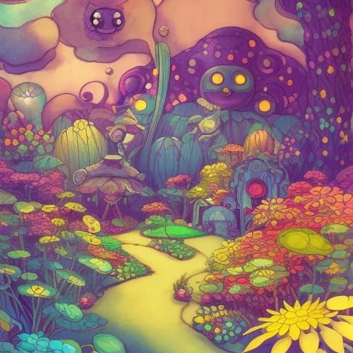 Dreamlike fantasy garden with a petting zoo by Kerby Rosanes, by Asaf Hanuka, by Charlie Bowater, by Ross Tran, by Studi...