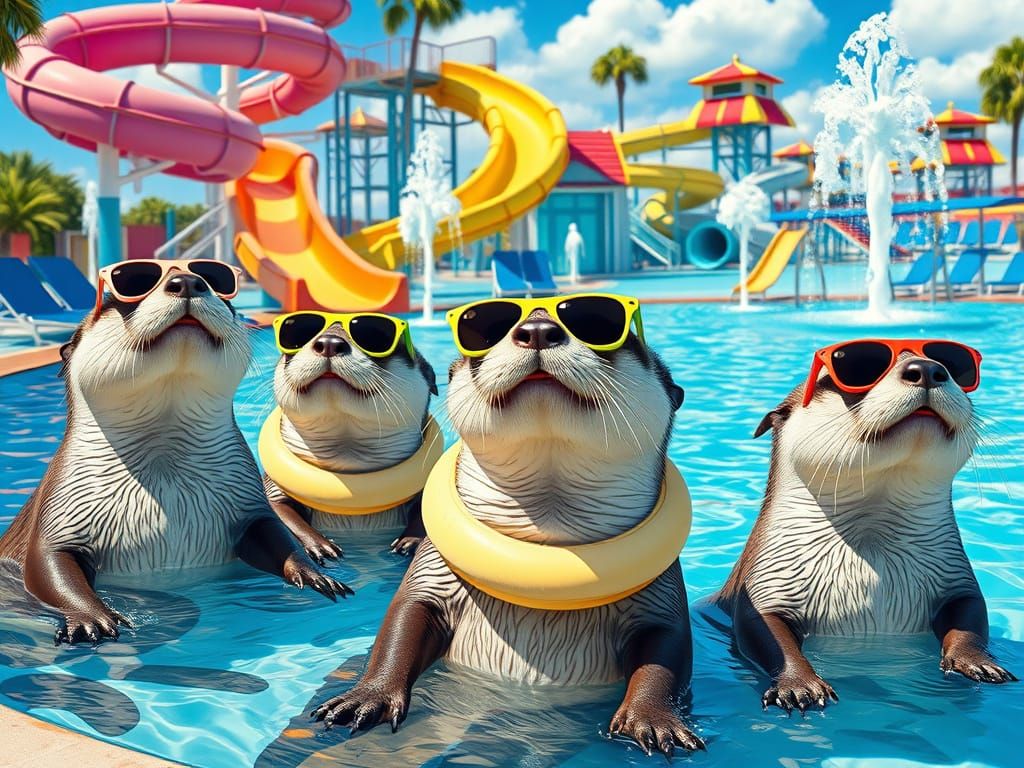 Whimsical Otters Soak Up the Fun at a Vibrant Waterpark