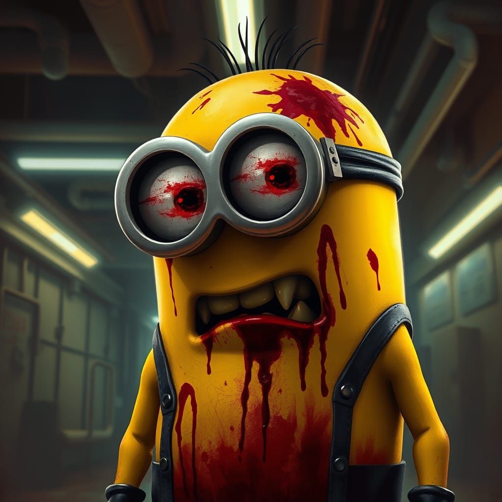 Menacing Blood-stained Minion in Gritty Digital Painting