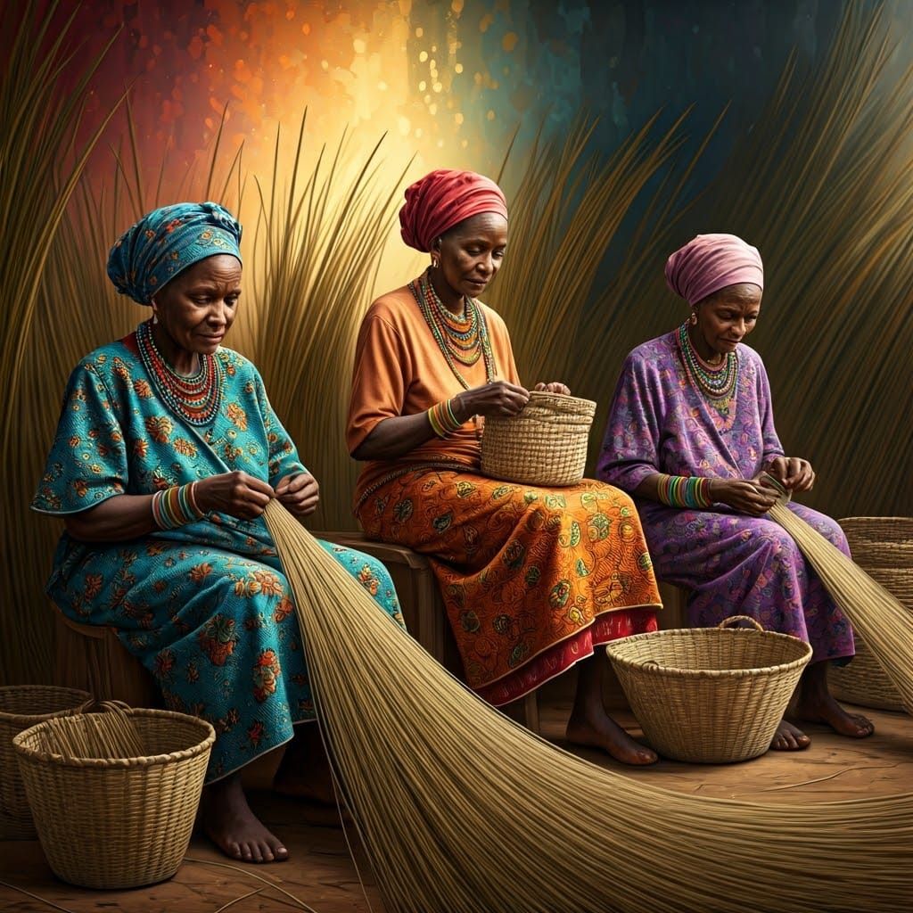 African Women Weaving: Hyperrealistic Concept Art