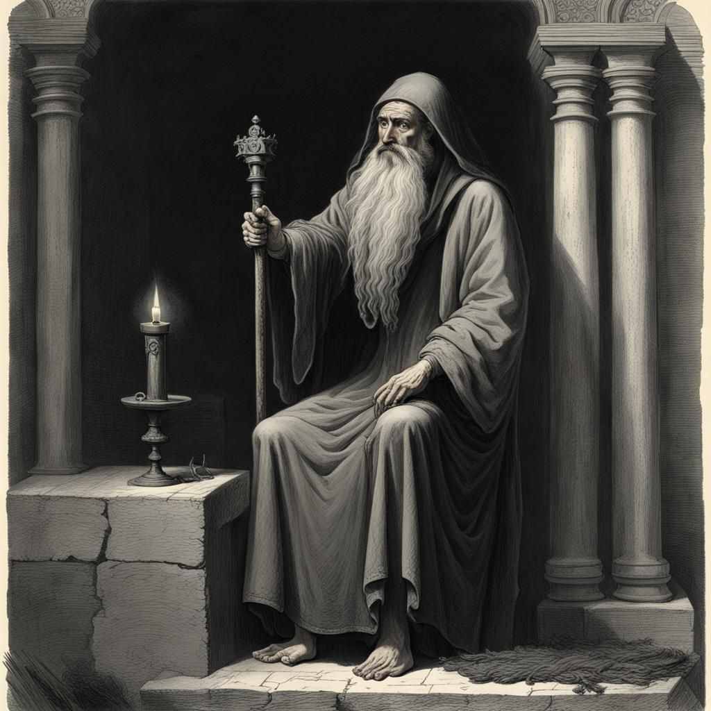 Armenian Monk Living as Stylite in Horror Style