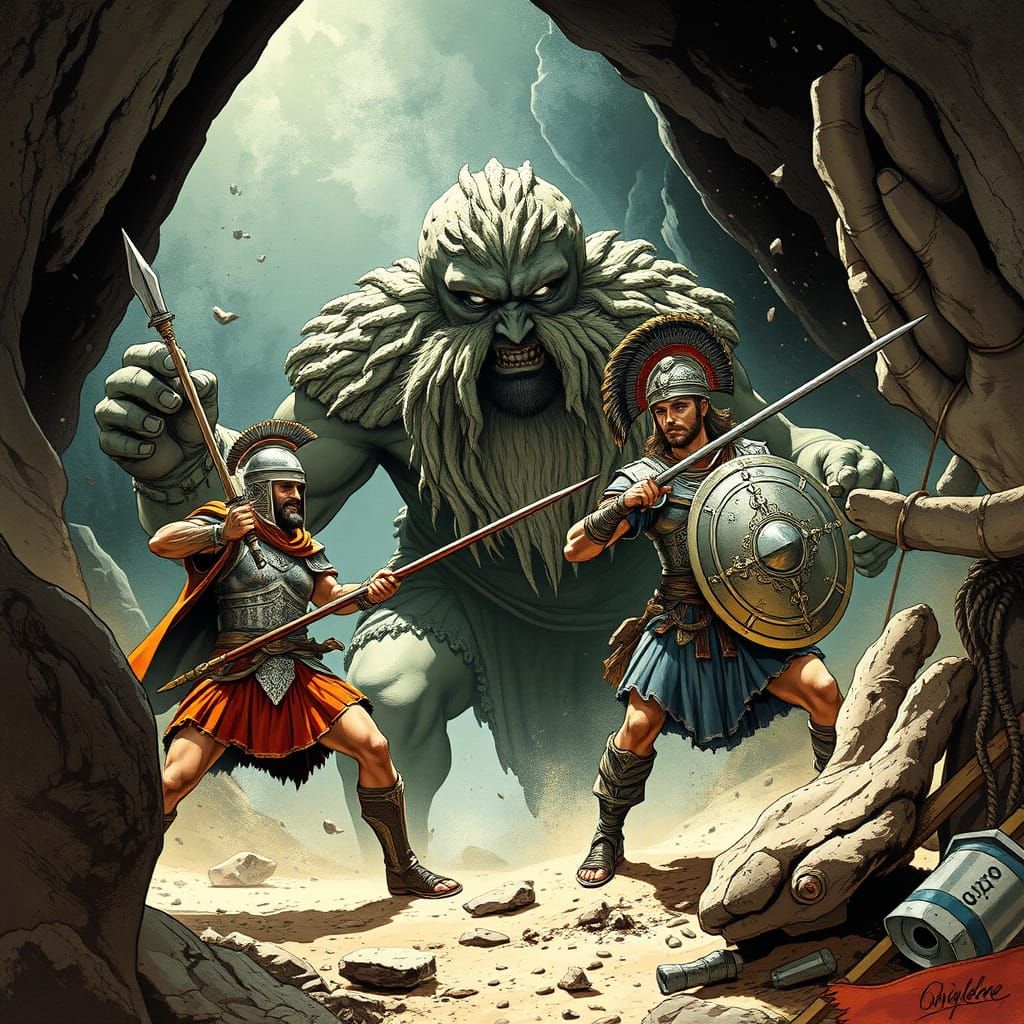 Cyclops Devours Greek Warriors in Dark Cave