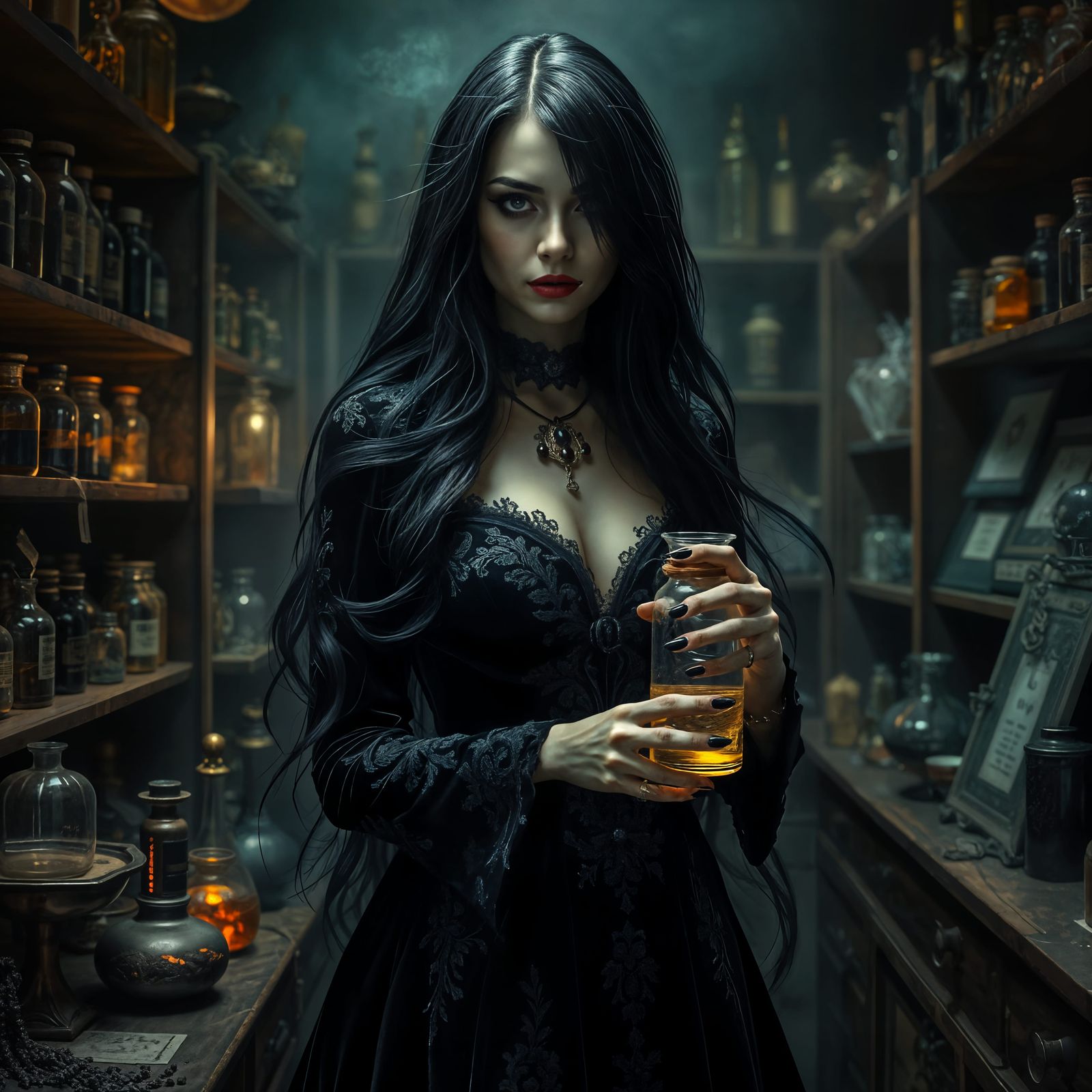Gothic Woman in Apothecary: Victorian Surrealism