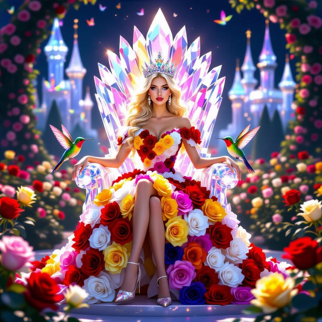 Rose Empress on Crystal Throne in Enchanted Garden