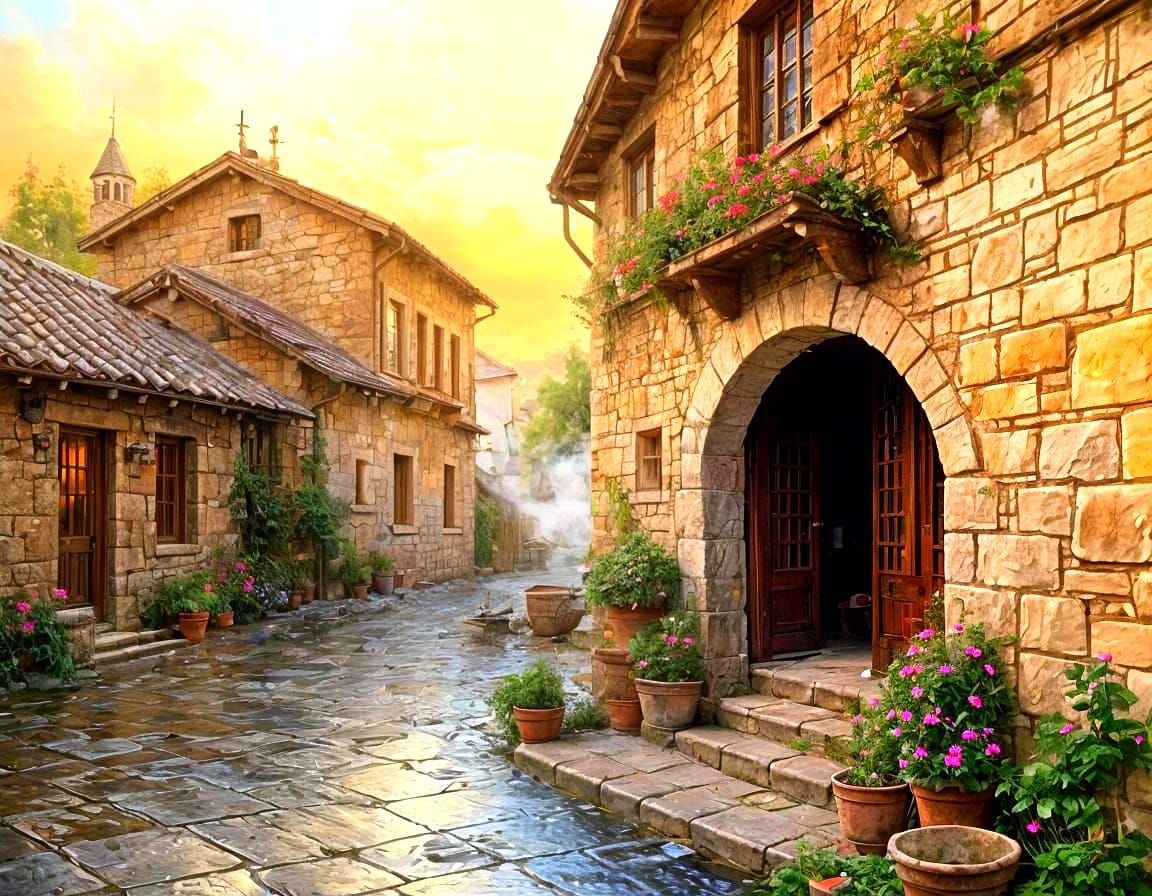 Watercolor Coffee Cup on Rustic Stone Wall