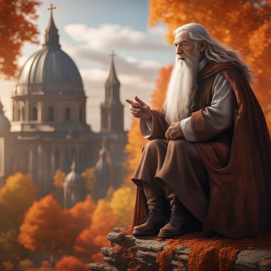 Gandalf as Pope: Hyperrealistic Autumnal Art