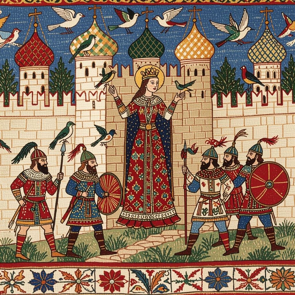 9th century Kyivan rus warriors outside of a walled city, Pr...