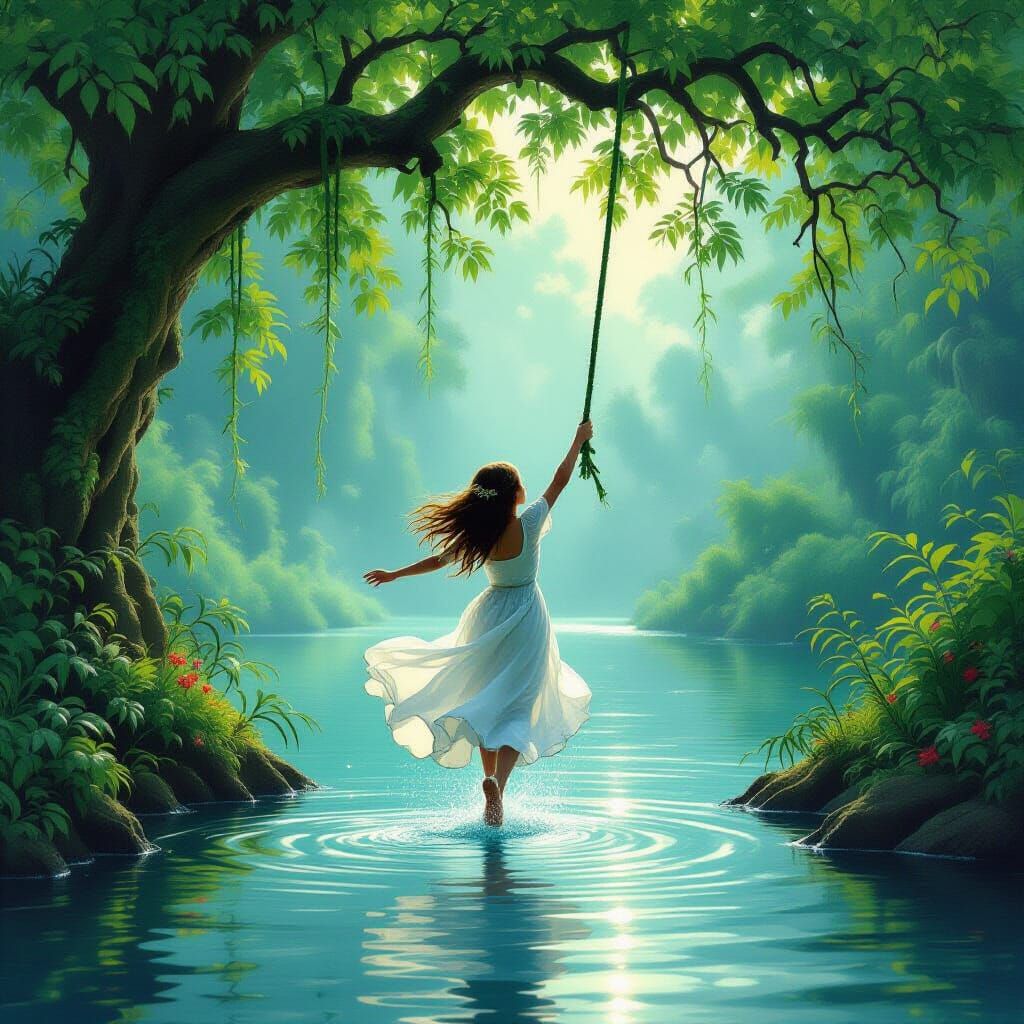 Ethereal Jungle Girl on Rope Swing