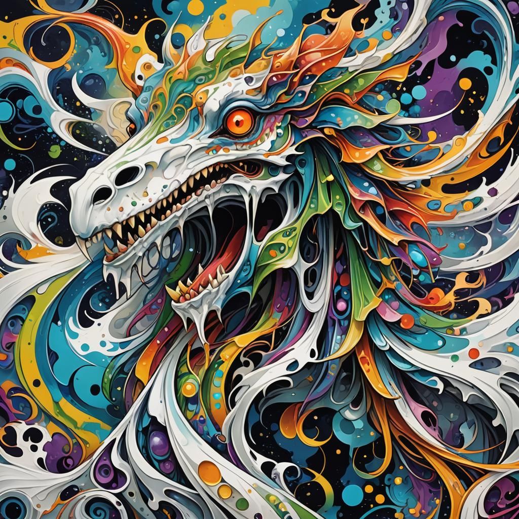 Abstract Mari Lwyd Fractal Wave Forms in Art Nouveau Style