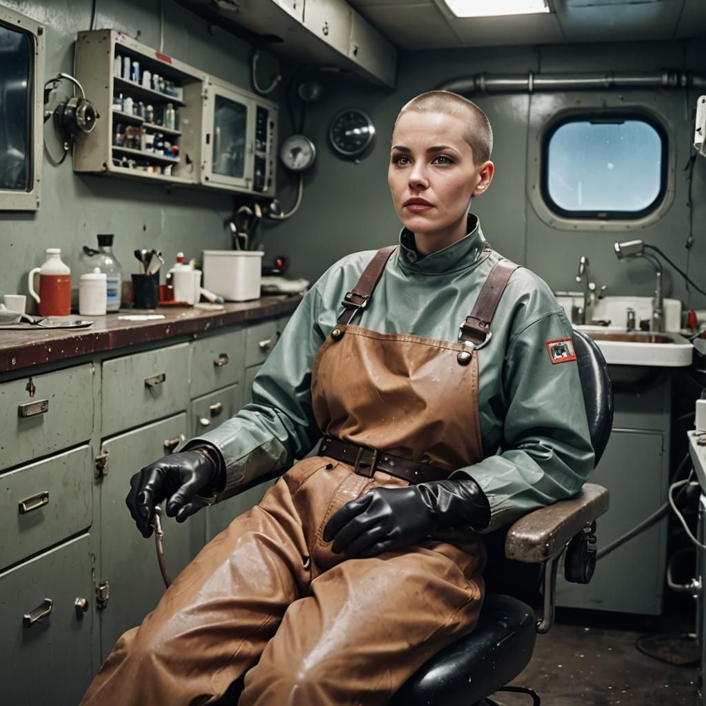 Exhausted Worker's Dental Checkup on Spacefreighter