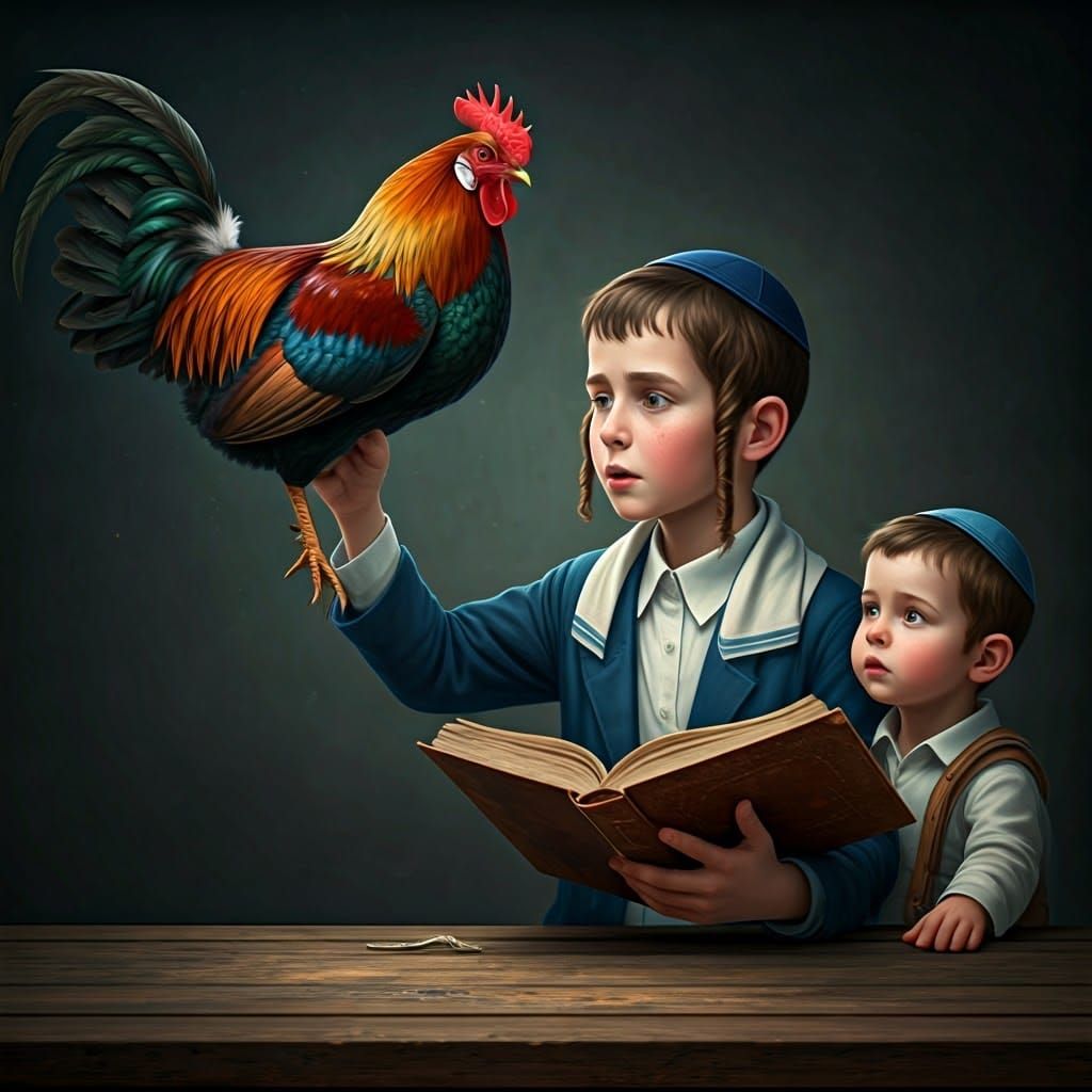 Hasidic Boy with Rooster, Digital Art